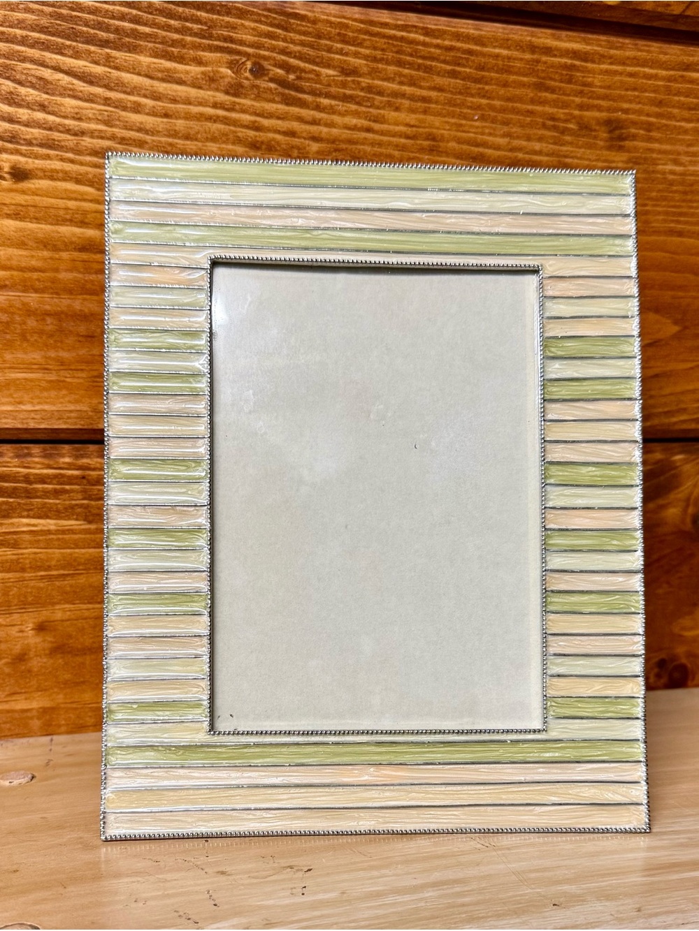 Simply Shabby Chic Green and Cream Striped Photo Frame